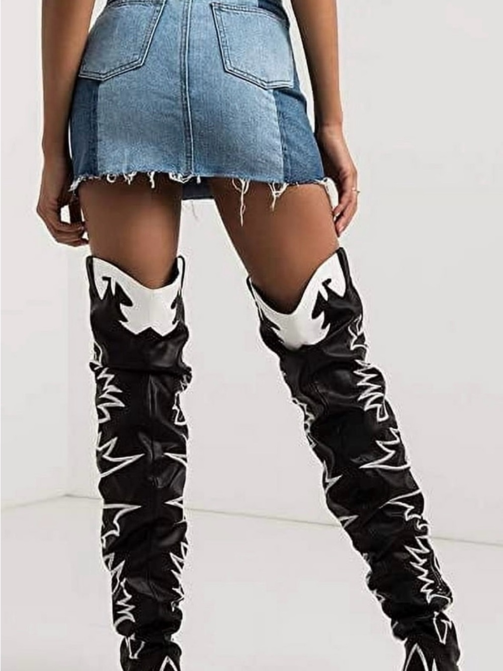 New Cape Robbin Black & White Over-the-Knee Western-Inspired Women's Boots